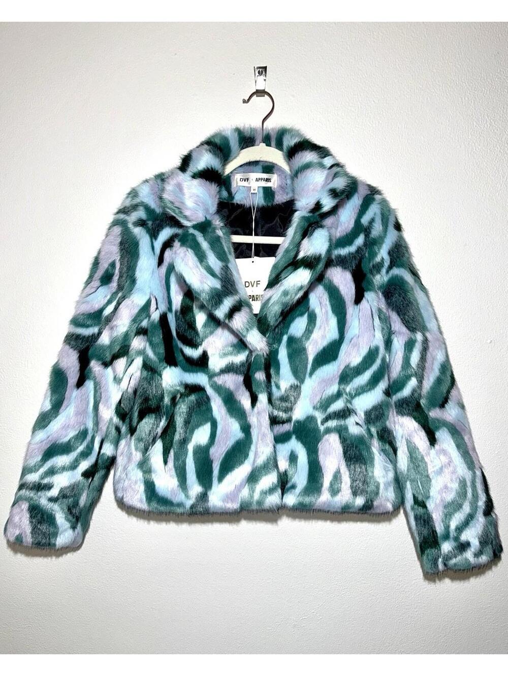 LIMITED! NWT $455 DVF X APPARIS COLLAB XS/S/MED FAUX-FUR LINED JACKET WOMENS